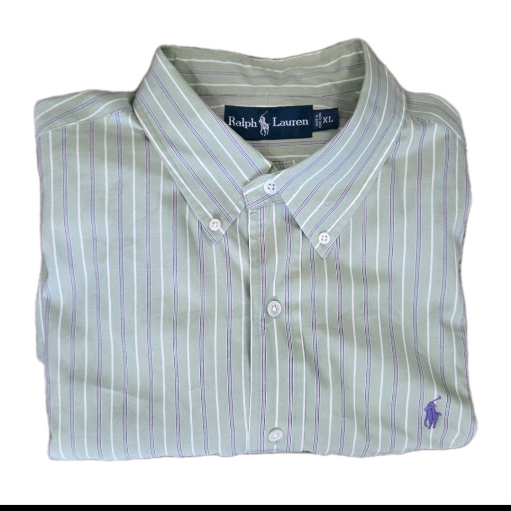Ralph Lauren Men’s Button-Down Shirt XL Green White Purple Classic Fit